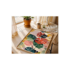 Tropikal Yapraklar 2'li Ahşap Çerçeveli Tablo Seti-2 21x30 cm