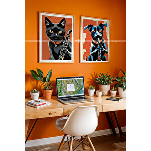 Enstrüman Çalan Hayvanlar 2'li Ahşap Tablo Seti 50x70 cm