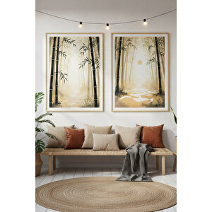 Bambu Ormanı 2’li Ahşap Çerçeveli Tablo Seti - Doğa Ve Minimalist Dekor 50x70 cm