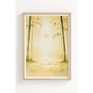 Bambu Ormanı 2’li Ahşap Çerçeveli Tablo Seti - Doğa Ve Minimalist Dekor 50x70 cm