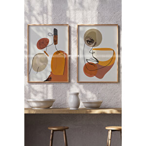 Modern Çizgi Sanatı 2'li Ahşap Çerçeveli Tablo Seti 50x70 cm