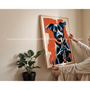 Enstrüman Çalan Hayvanlar 2'li Ahşap Tablo Seti-30x42 30x42 cm