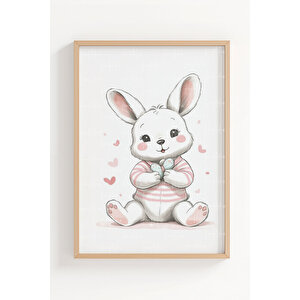 Ayıcık Ve Tavşan 2’li Çocuk Odası Ahşap Çerçeveli Tablo Seti - Tatlı Dekor 30x42 cm