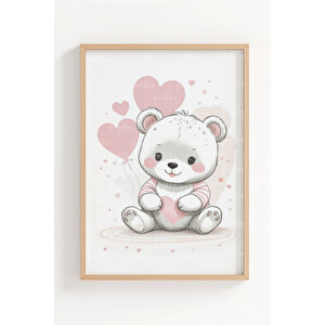 Ayıcık Ve Tavşan 2’li Çocuk Odası Ahşap Çerçeveli Tablo Seti - Tatlı Dekor 30x42 cm