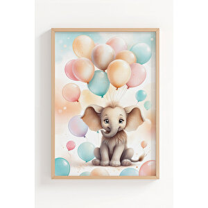 Fil Ve Aslan 2’li Çocuk Odası Ahşap Çerçeveli Tablo Seti - Tatlı Dekor 21x30 cm