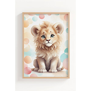 Fil Ve Aslan 2’li Çocuk Odası Ahşap Çerçeveli Tablo Seti - Tatlı Dekor 21x30 cm