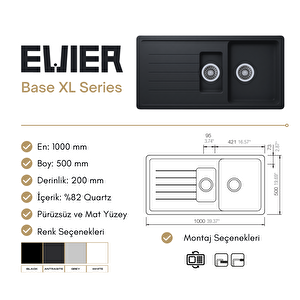 Granit Evye Base Xl Series White - Beyaz (1.5 Göz) (100x50)