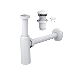 Suera Moon Ayarlanabilir Lavabo Sifonu + Elixir Pop-up Set (mat Beyaz- Taşma Delikli)