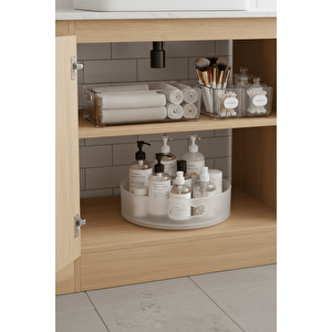 360 Derece Döner Şeffaf Flu Banyo Mutfak Düzenleyici Organizer Toparlayıcı Tepsi Mit1287