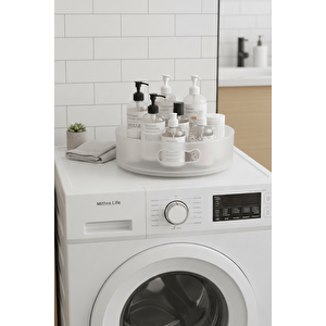 360 Derece Döner Şeffaf Flu Banyo Mutfak Düzenleyici Organizer Toparlayıcı Tepsi Mit1287