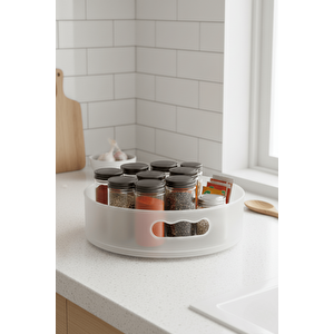 360 Derece Döner Şeffaf Flu Banyo Mutfak Düzenleyici Organizer Toparlayıcı Tepsi Mit1287