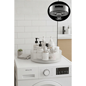 360 Derece Döner Şeffaf Flu Banyo Mutfak Düzenleyici Organizer Toparlayıcı Tepsi Mit1287