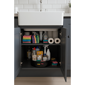 360 Derece Döner Siyah Banyo Mutfak Düzenleyici Organizer Toparlayıcı Tepsi Mit1288