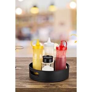 360 Derece Döner Siyah Banyo Mutfak Düzenleyici Organizer Toparlayıcı Tepsi Mit1288