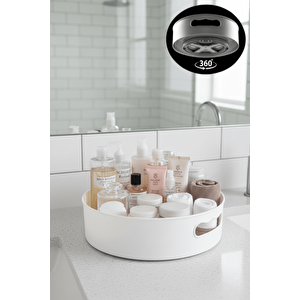 360 Derece Döner Beyaz Banyo Mutfak Düzenleyici Organizer Toparlayıcı Tepsi Mit1286 3 Litre