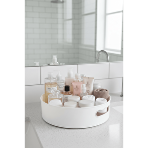 360 Derece Döner Beyaz Banyo Mutfak Düzenleyici Organizer Toparlayıcı Tepsi Mit1286 3 Litre