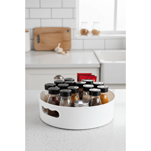 360 Derece Döner Beyaz Banyo Mutfak Düzenleyici Organizer Toparlayıcı Tepsi Mit1286 3 Litre