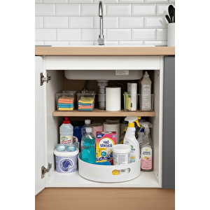 360 Derece Döner Beyaz Banyo Mutfak Düzenleyici Organizer Toparlayıcı Tepsi Mit1286