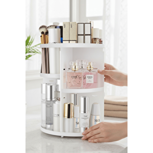 360 Derece Dönen Makyaj Takı Rafı Organizer – Beyaz Kozmetik Düzenleyici Mit1294