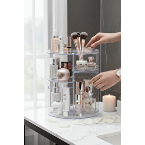 360 Derece Dönen Makyaj Takı Rafı Organizer – Şeffaf Kozmetik Düzenleyici Mit1293