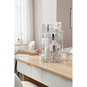 360 Derece Dönen Makyaj Takı Rafı Organizer – Şeffaf Kozmetik Düzenleyici Mit1293
