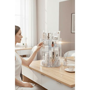360 Derece Dönen Makyaj Takı Rafı Organizer – Şeffaf Kozmetik Düzenleyici Mit1293