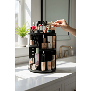 360 Derece Dönen Makyaj Takı Rafı Organizer – Siyah Kozmetik Düzenleyici Mit1295