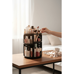 360 Derece Dönen Makyaj Takı Rafı Organizer – Siyah Kozmetik Düzenleyici Mit1295