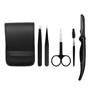 5 Parça Kaş Usturalı Deri Çantalı Cımbız Seti Siyah