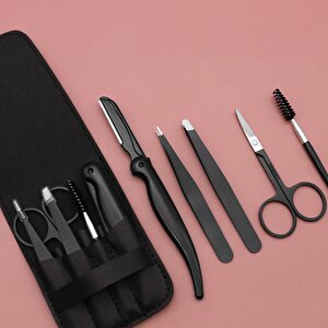 Valkyrie 5 Parça Kaş Usturalı Deri Çantalı Cımbız Seti Siyah