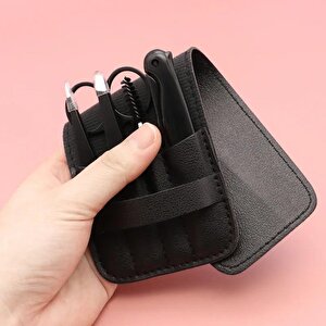 Valkyrie 5 Parça Kaş Usturalı Deri Çantalı Cımbız Seti Siyah