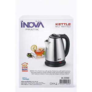 Inova Pratik 1.7 L Paslanmaz Çelik Kettle – 1800w Güvenli Kullanım