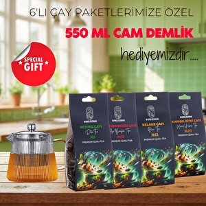 Çubuklu Zen Cam Demlik 550 Ml 6\'lı Çay Paketi Hediye