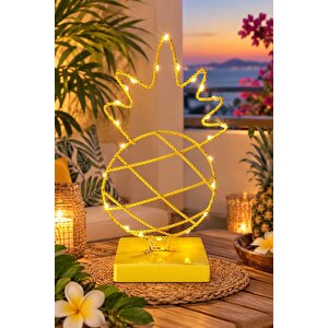 Peri Ledli Metal Ananas Masa Üstü Dekor