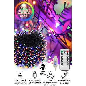 100 Ledli Usbli Kumandalı 8 Modlu Şerit Led Işık Parti Süsleme Organizasyon Renkli