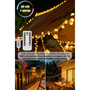 50 Ledli Usbli Kumandalı 8 Modlu Kristal Toplu Led Işık Parti Süsleme Organizasyon Sarı