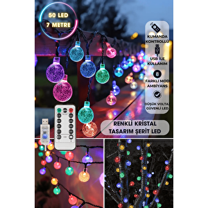 50 Ledli Usbli Kumandalı 8 Modlu Kristal Toplu Led Işık Parti Süsleme Organizasyon Renkli