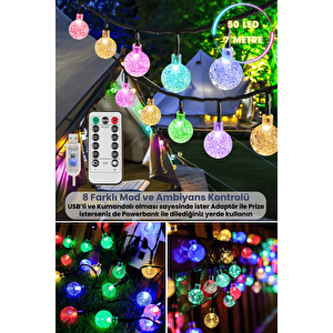 50 Ledli Usbli Kumandalı 8 Modlu Kristal Toplu Led Işık Parti Süsleme Organizasyon Renkli