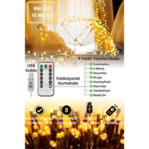 Technojet 100 Ledli Usbli Kumandalı 8 Modlu Şerit Led Işık Parti Süsleme Organizasyon