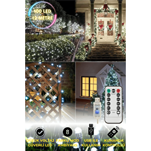 100 Ledli Usbli Kumandalı 8 Modlu Şerit Led Işık Parti Süsleme Organizasyon Beyaz