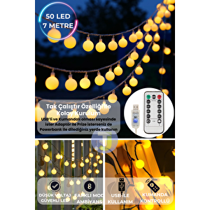 50 Top Ledli Usbli Kumandalı 8 Modlu Led Işık Parti Süsleme Organizasyon Sarı