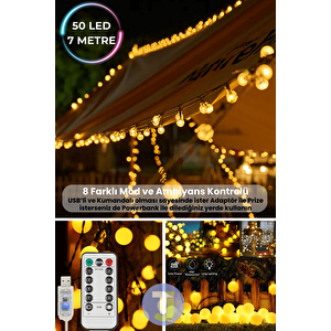 50 Top Ledli Usbli Kumandalı 8 Modlu Led Işık Parti Süsleme Organizasyon Sarı