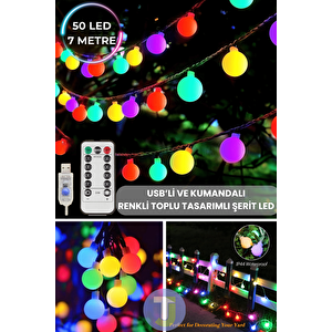 50 Top Ledli Usbli Kumandalı 8 Modlu Led Işık Parti Süsleme Organizasyon Renkli
