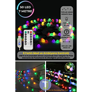 50 Top Ledli Usbli Kumandalı 8 Modlu Led Işık Parti Süsleme Organizasyon Renkli