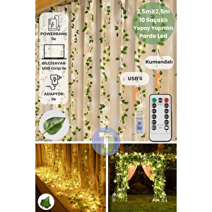2.5x2.5m Led Perde Işık – 250 Led 10 Saçak Yapay Sarmaşık Desenli Usb Kumandalı Dekoratif Aydınlatma