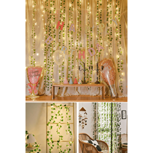 2.5x2.5m Led Perde Işık – 250 Led 10 Saçak Yapay Sarmaşık Desenli Usb Kumandalı Dekoratif Aydınlatma