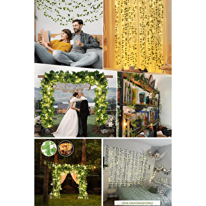 2.5x2.5m Led Perde Işık – 250 Led 10 Saçak Yapay Sarmaşık Desenli Usb Kumandalı Dekoratif Aydınlatma