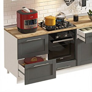 Dekorex Pia Beyaz-antrasit 240 Cm Aspiratör Fırın Ve Çekmece Modüllü Meşe Tezgahlı Hazır Mutfak Pba-240asp-c-mt