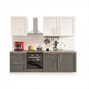 Pia Beyaz-antrasit 240 Cm Fırın Ve Çekmece Modüllü Meşe Tezgahlı Hazır Mutfak Pba-240dav-c-mt 240 cm