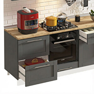 Dekorex Pia Beyaz-antrasit 240 Cm Fırın Ve Çekmece Modüllü Meşe Tezgahlı Hazır Mutfak Pba-240dav-c-mt